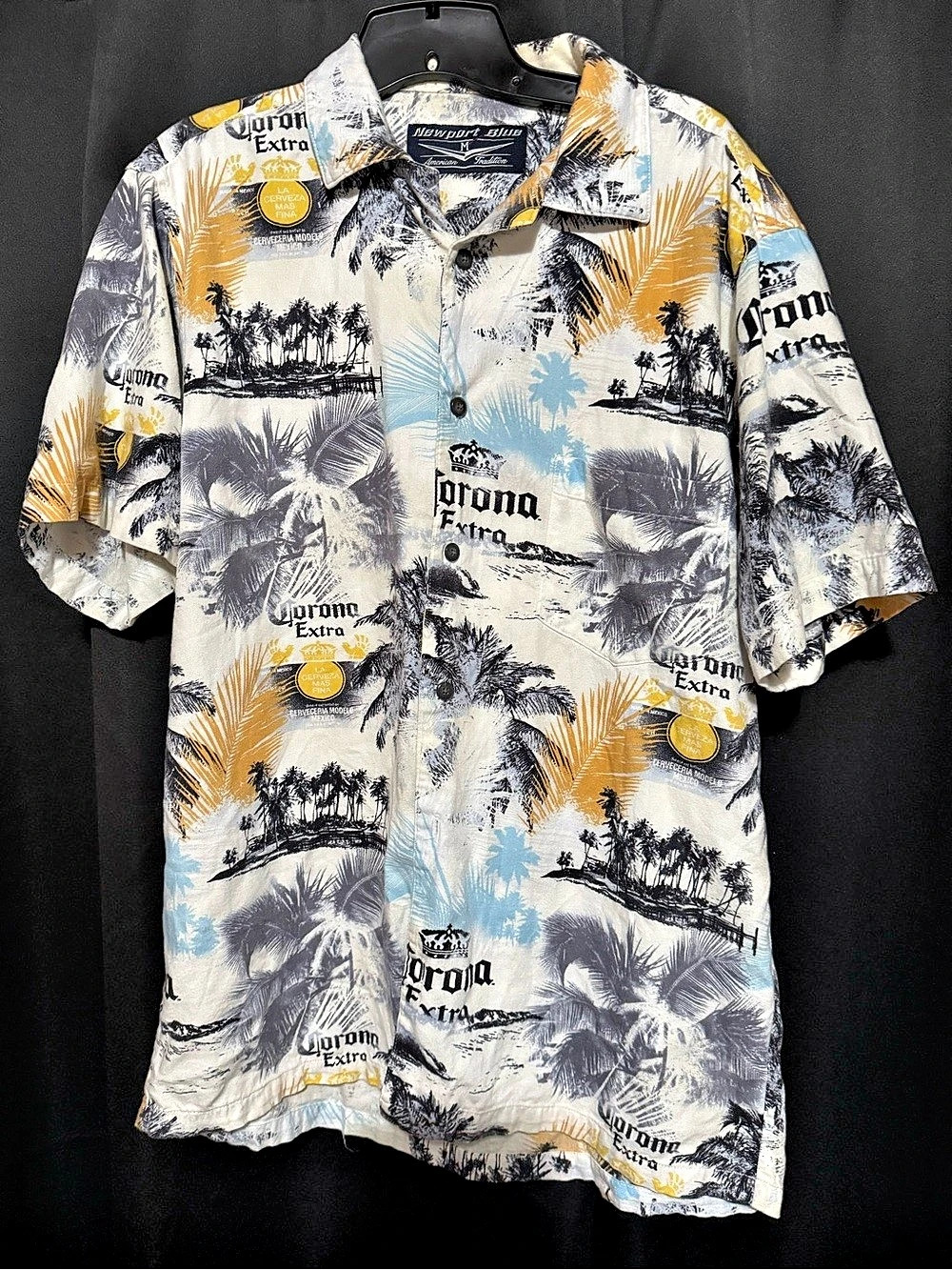 Newport Blue Corona Extra Palm Tree Print Short Sleeve Button-Down Shirt Medium